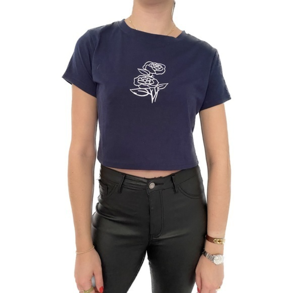 ☂️ navy‎ baby tee with rose ☂️